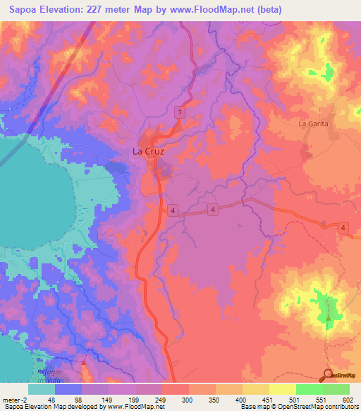 Sapoa,Costa Rica Elevation Map