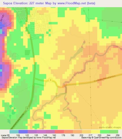 Sapoa,Costa Rica Elevation Map