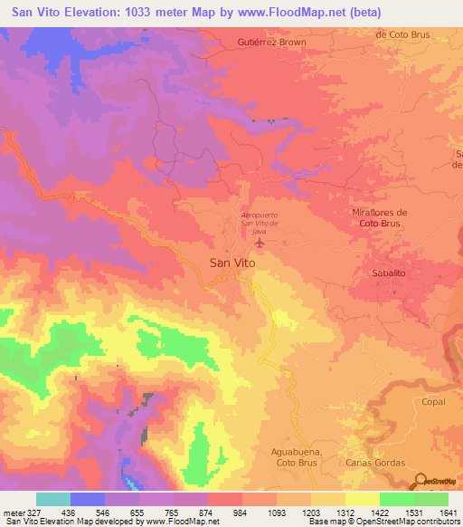 San Vito,Costa Rica Elevation Map
