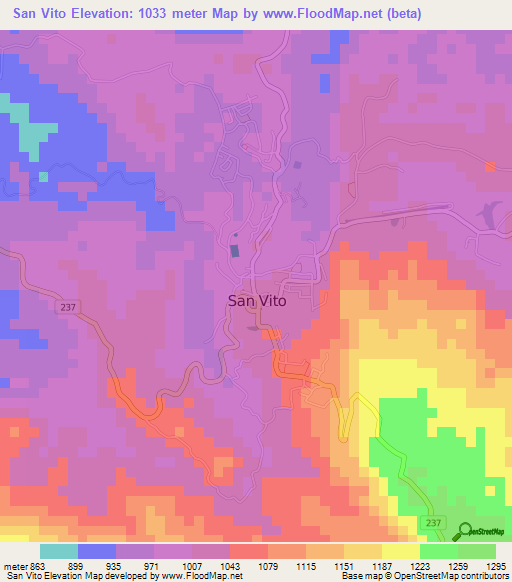 San Vito,Costa Rica Elevation Map