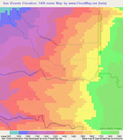 San Vicente,Costa Rica Elevation Map