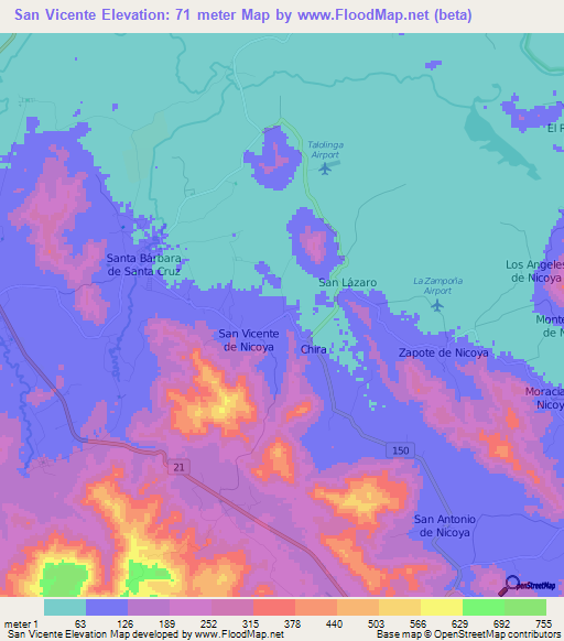 San Vicente,Costa Rica Elevation Map