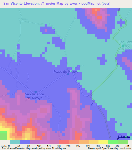 San Vicente,Costa Rica Elevation Map