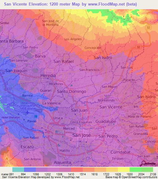 San Vicente,Costa Rica Elevation Map