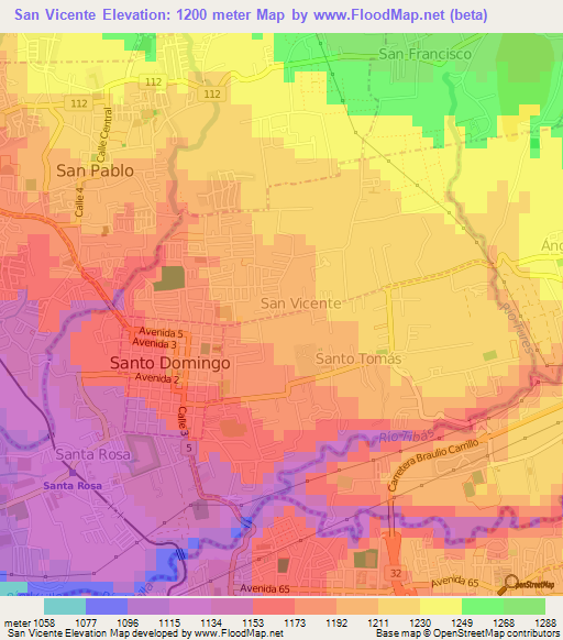 San Vicente,Costa Rica Elevation Map