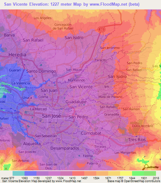 San Vicente,Costa Rica Elevation Map