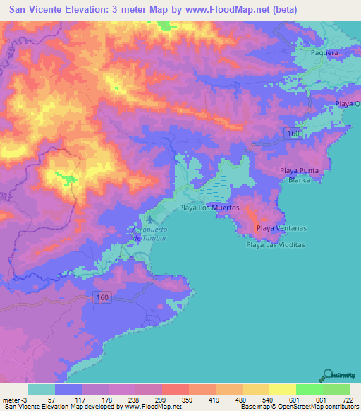 San Vicente,Costa Rica Elevation Map