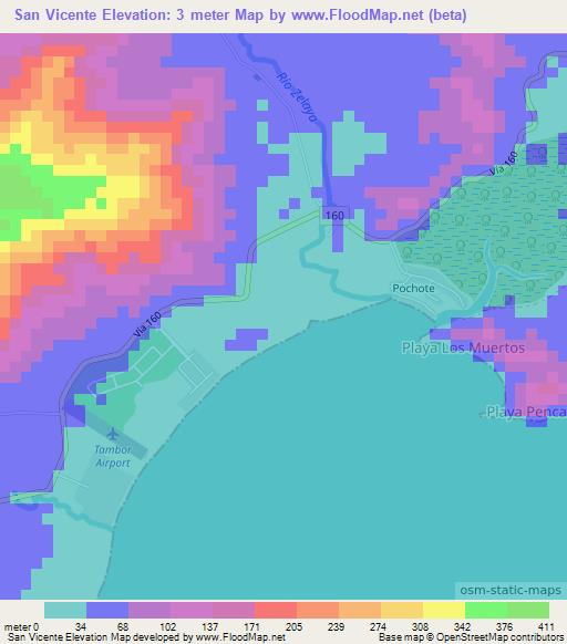 San Vicente,Costa Rica Elevation Map
