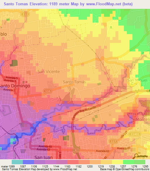 Santo Tomas,Costa Rica Elevation Map