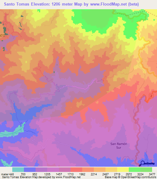 Santo Tomas,Costa Rica Elevation Map