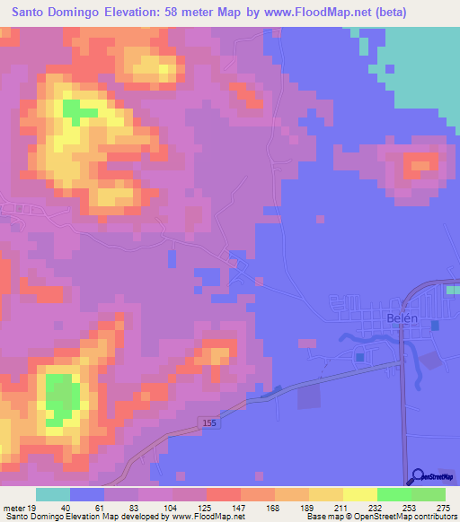 Santo Domingo,Costa Rica Elevation Map