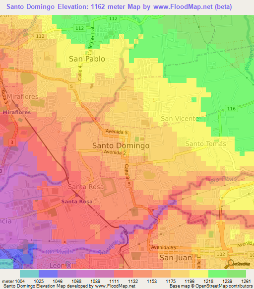 Santo Domingo,Costa Rica Elevation Map