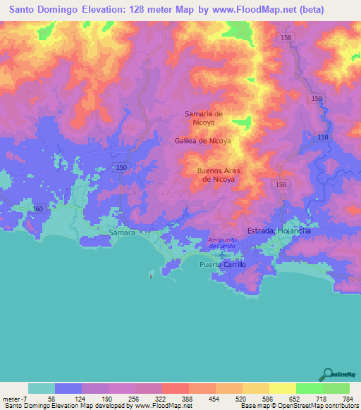 Santo Domingo,Costa Rica Elevation Map