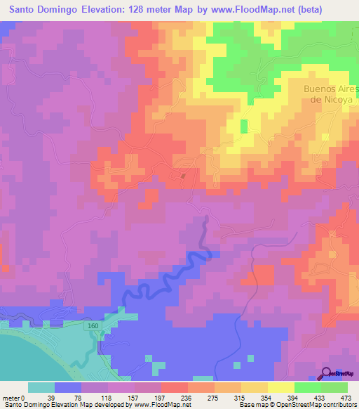 Santo Domingo,Costa Rica Elevation Map