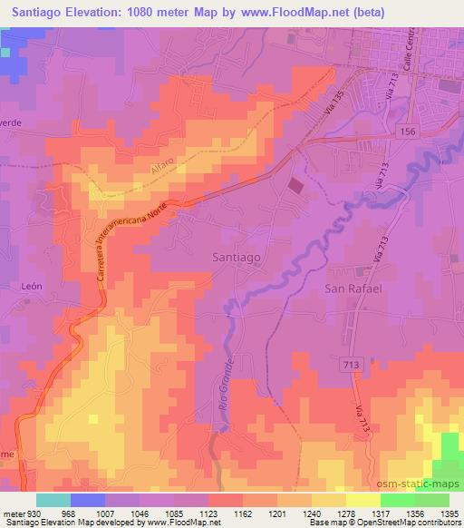 Santiago,Costa Rica Elevation Map