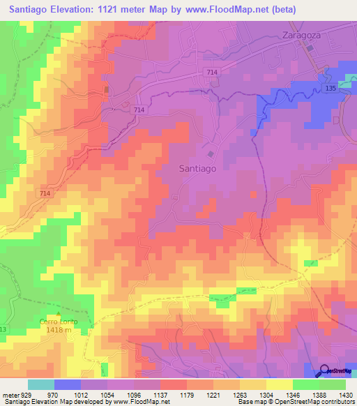 Santiago,Costa Rica Elevation Map