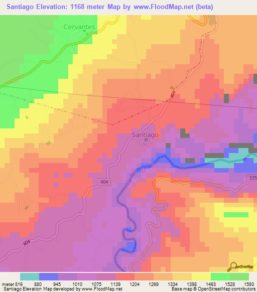 Santiago,Costa Rica Elevation Map