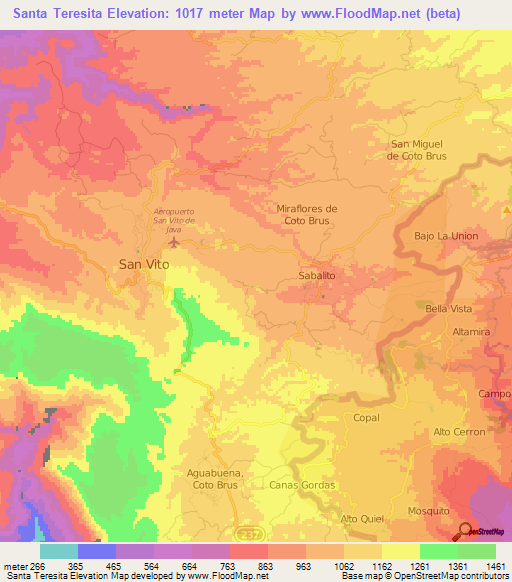 Santa Teresita,Costa Rica Elevation Map