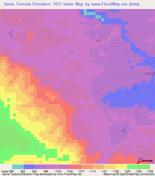 Santa Teresita,Costa Rica Elevation Map