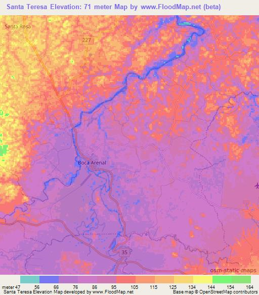 Santa Teresa,Costa Rica Elevation Map