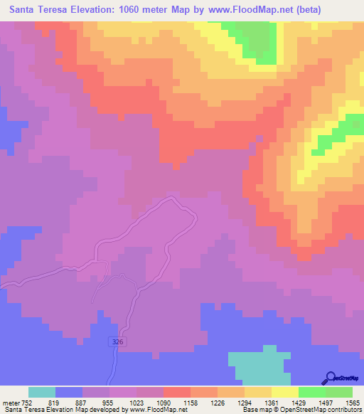 Santa Teresa,Costa Rica Elevation Map