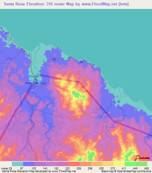 Santa Rosa,Costa Rica Elevation Map