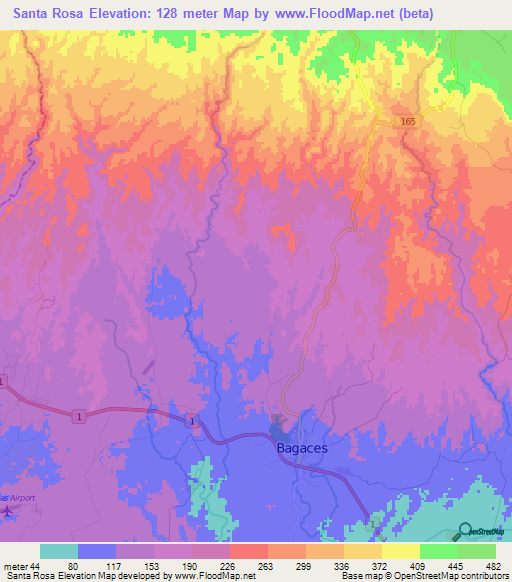 Santa Rosa,Costa Rica Elevation Map