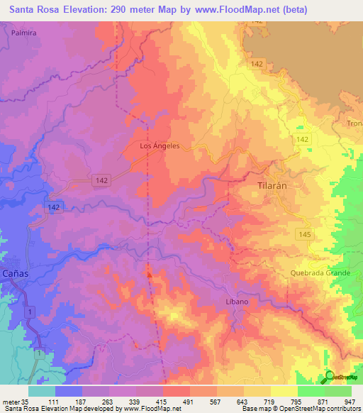 Santa Rosa,Costa Rica Elevation Map
