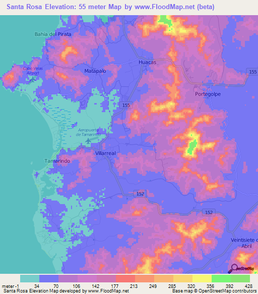 Santa Rosa,Costa Rica Elevation Map