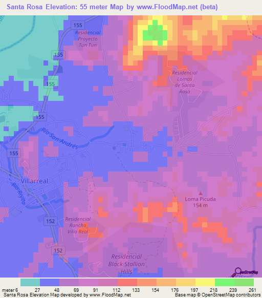 Santa Rosa,Costa Rica Elevation Map