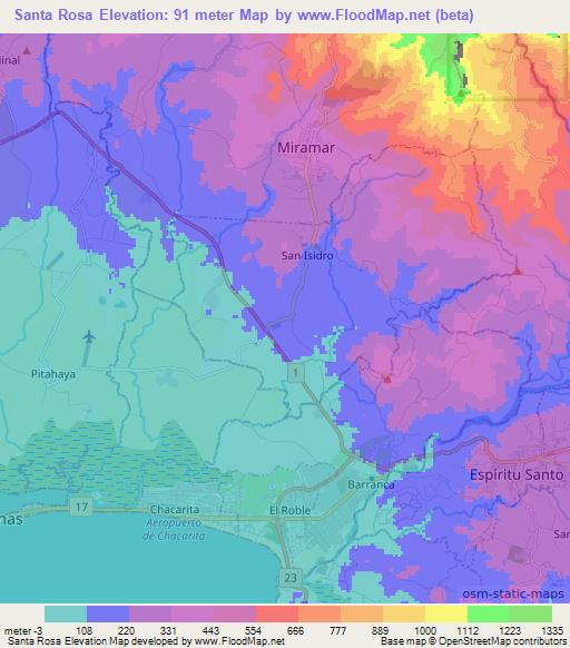 Santa Rosa,Costa Rica Elevation Map