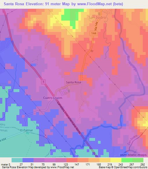 Santa Rosa,Costa Rica Elevation Map