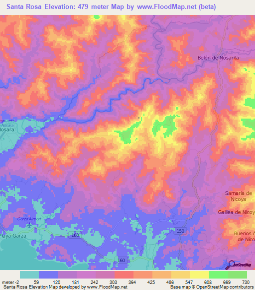Santa Rosa,Costa Rica Elevation Map