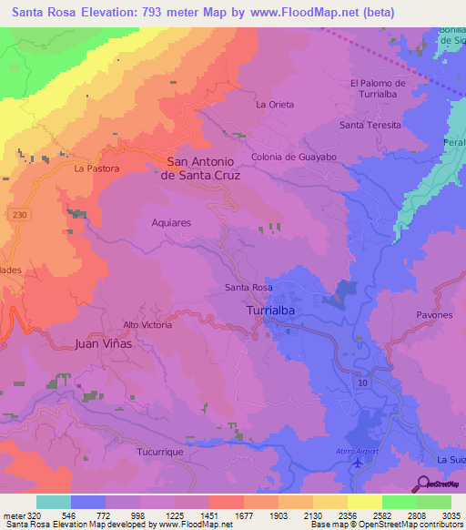 Santa Rosa,Costa Rica Elevation Map