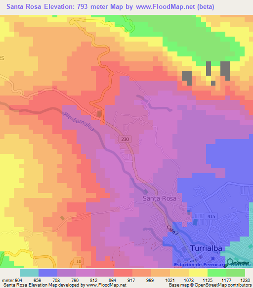 Santa Rosa,Costa Rica Elevation Map