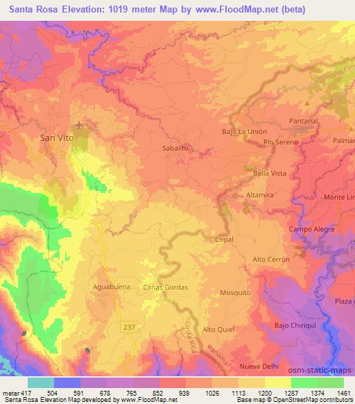 Santa Rosa,Costa Rica Elevation Map