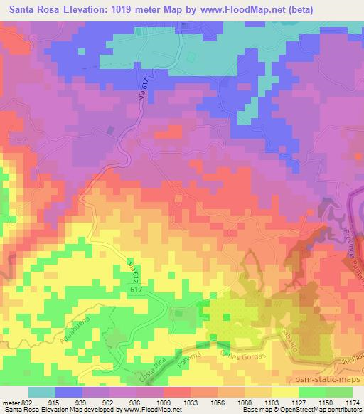 Santa Rosa,Costa Rica Elevation Map