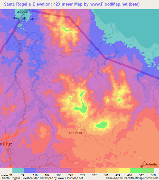 Santa Rogelia,Costa Rica Elevation Map