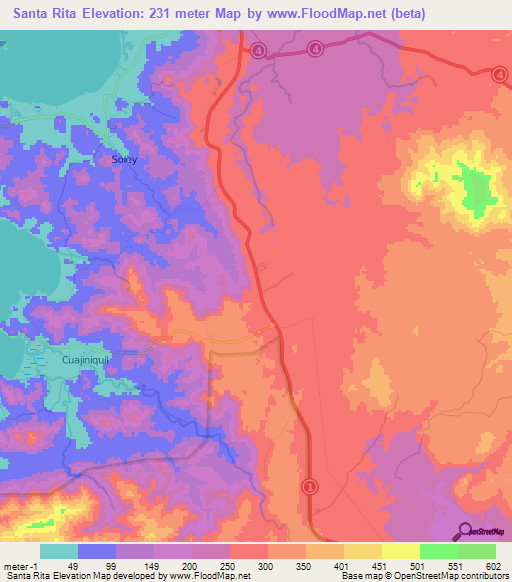 Santa Rita,Costa Rica Elevation Map