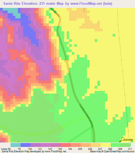 Santa Rita,Costa Rica Elevation Map