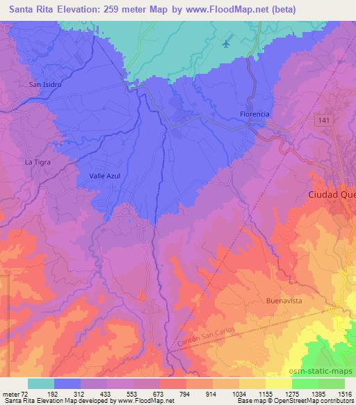 Santa Rita,Costa Rica Elevation Map