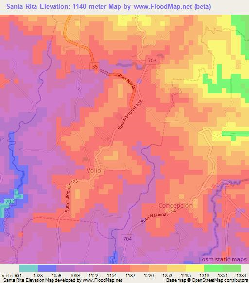 Santa Rita,Costa Rica Elevation Map