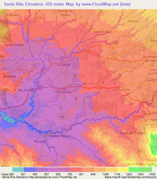 Santa Rita,Costa Rica Elevation Map