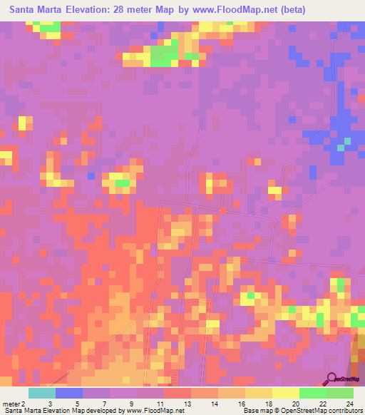Santa Marta,Costa Rica Elevation Map