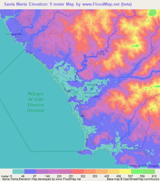 Santa Marta,Costa Rica Elevation Map