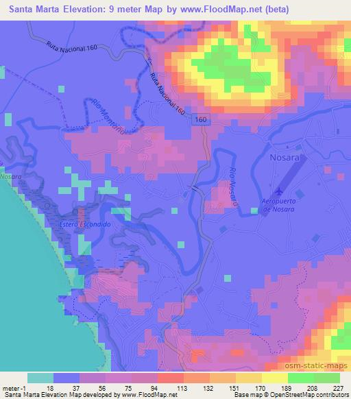 Santa Marta,Costa Rica Elevation Map