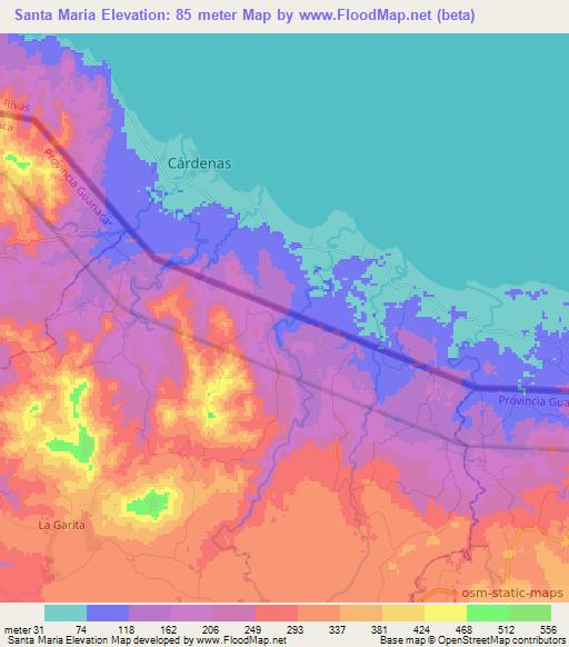 Santa Maria,Costa Rica Elevation Map
