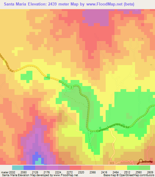 Santa Maria,Costa Rica Elevation Map
