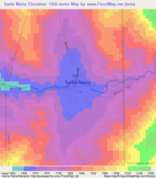 Santa Maria,Costa Rica Elevation Map