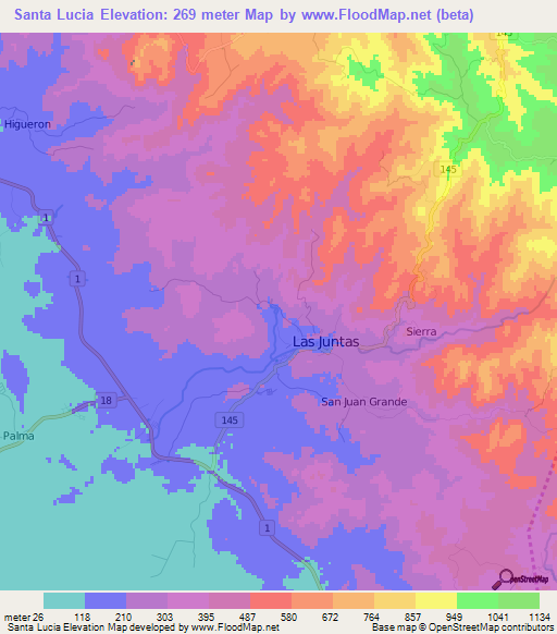 Santa Lucia,Costa Rica Elevation Map